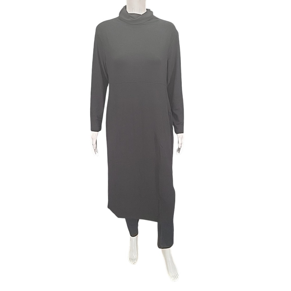 Women with Control Mock Neck Midi Dress Petite Medium Black A623040